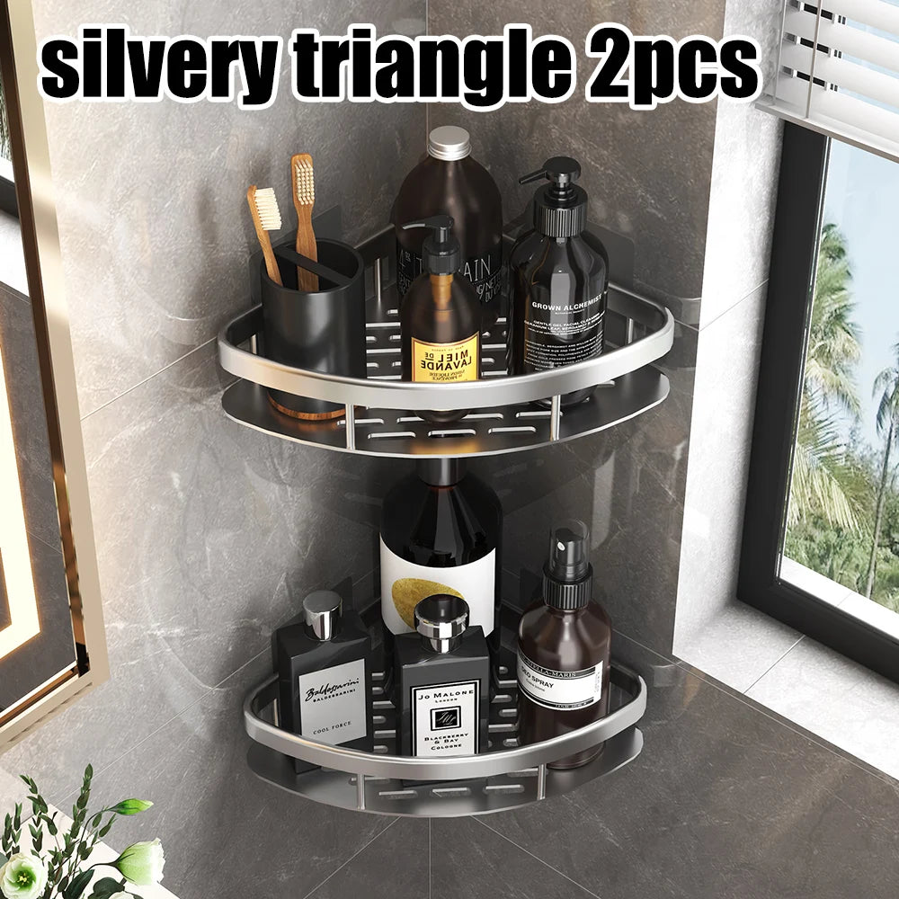 Étagère murale de salle de bain sans perçage – rangement en aluminium