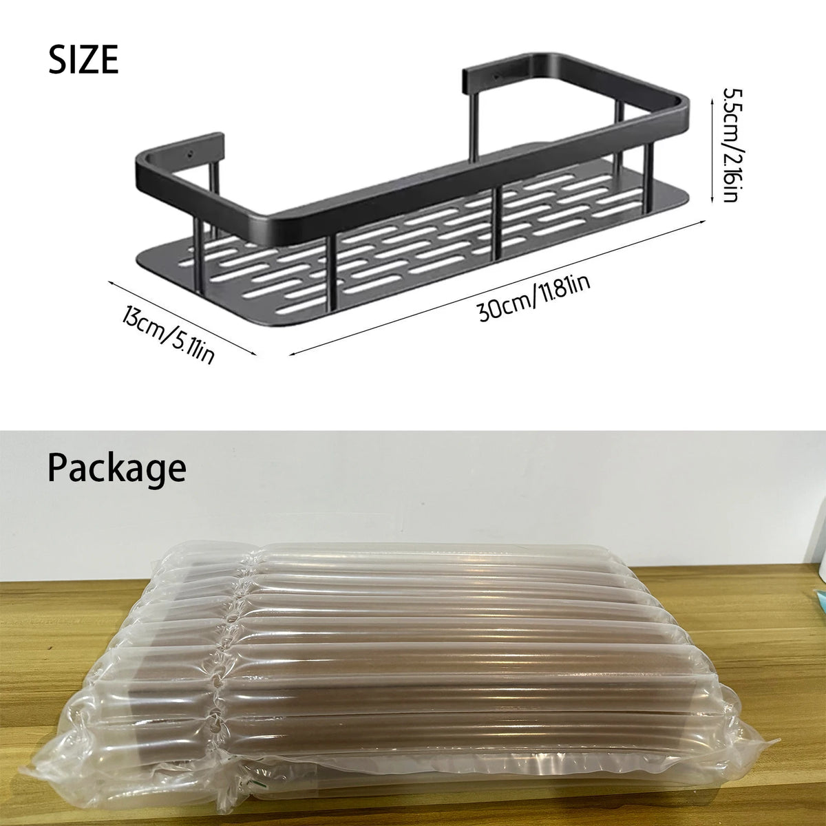Wall-mounted corner shower caddy – no-drill storage