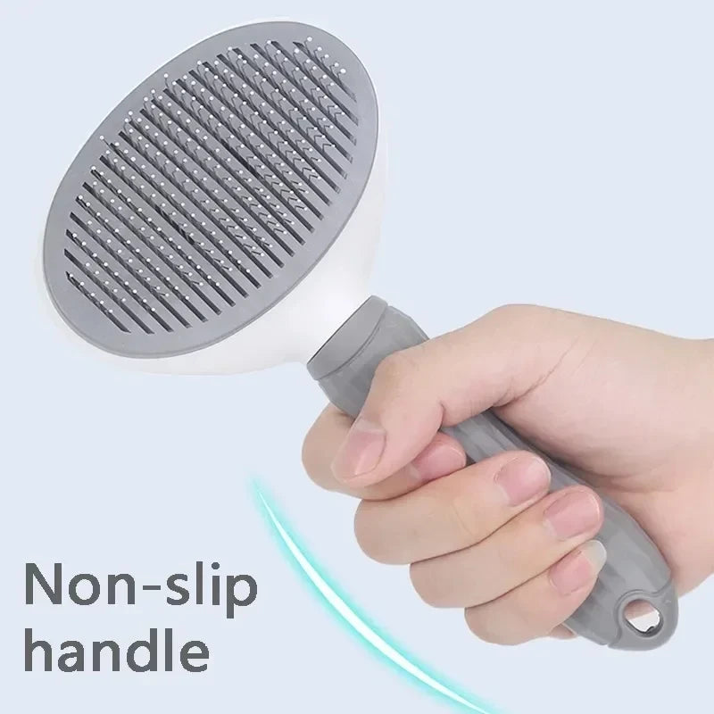 Self-cleaning grooming brush for dogs and cats