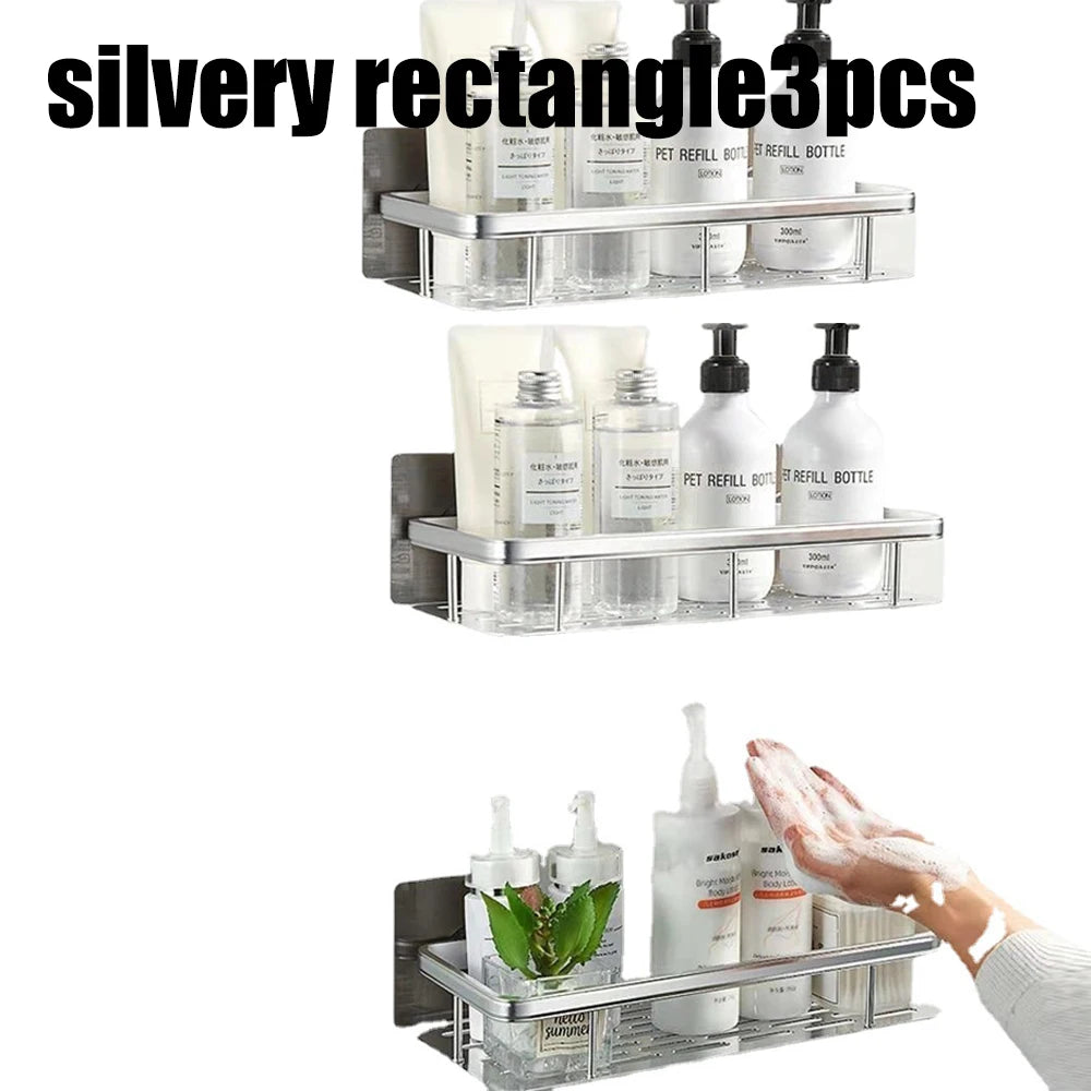 Étagère murale de salle de bain sans perçage – rangement en aluminium