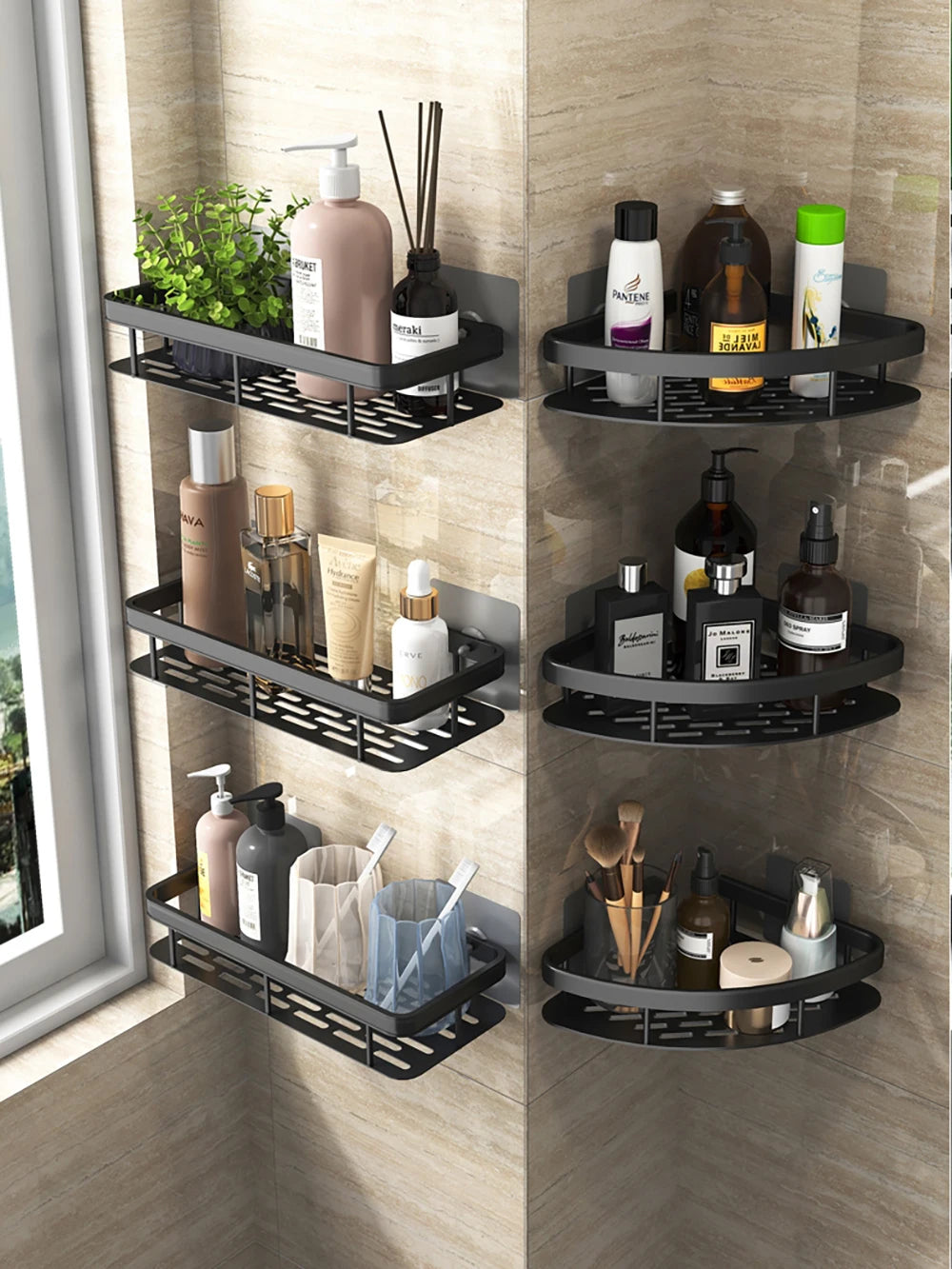 Étagère murale de salle de bain sans perçage – rangement en aluminium