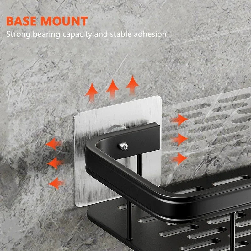 Étagère d’angle murale pour salle de bain – sans perçage