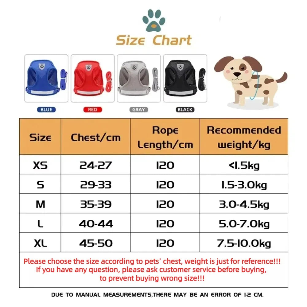 Harnais ajustable réfléchissant avec laisse pour chats et petits chiens
