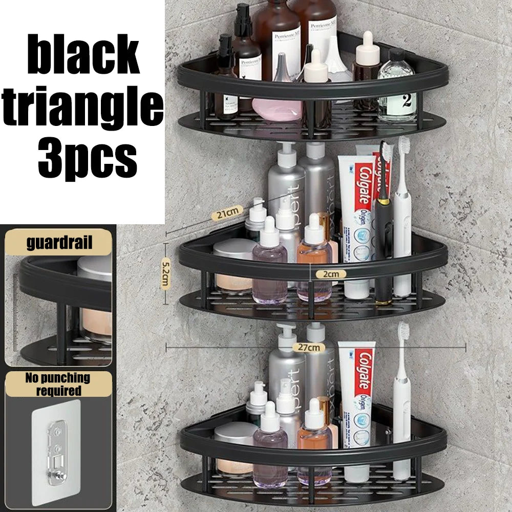 Étagère murale de salle de bain sans perçage – rangement en aluminium