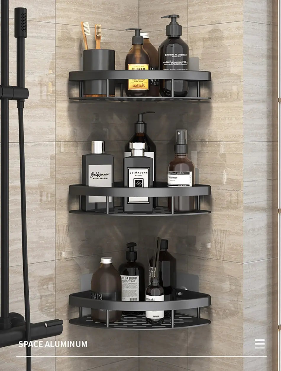 Étagère d’angle murale pour salle de bain – sans perçage