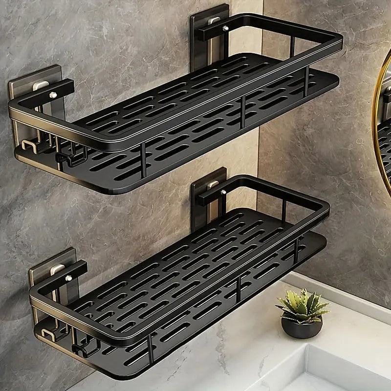 Wall-mounted corner shower caddy – no-drill storage