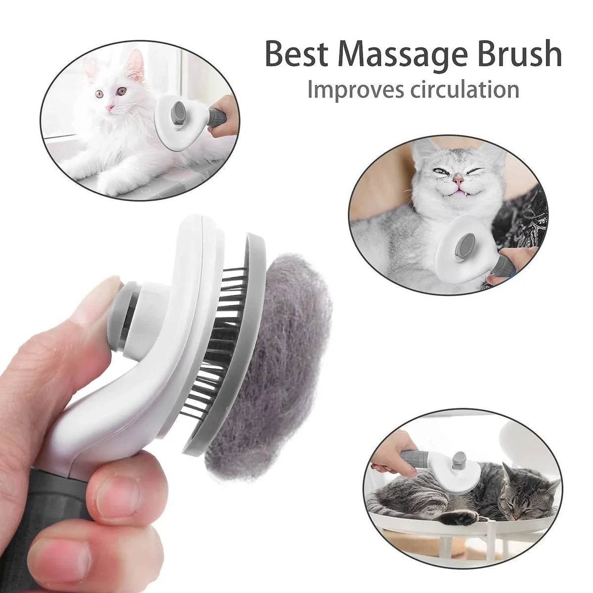 Self-cleaning grooming brush for dogs and cats
