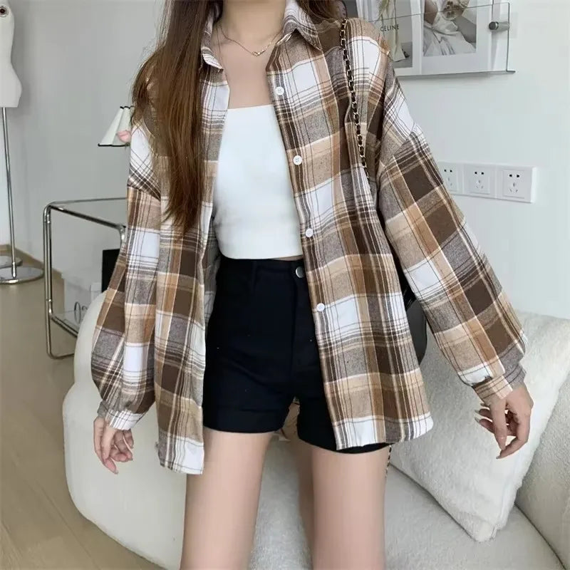Chemise à carreaux pour femme – coupe décontractée manches longues
