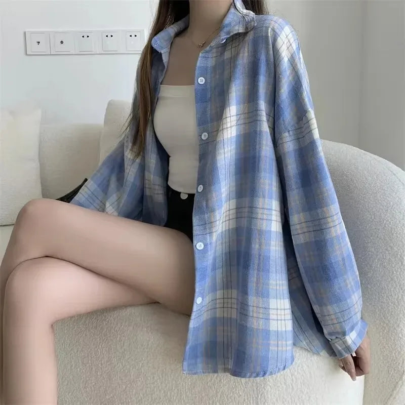 Chemise à carreaux pour femme – coupe décontractée manches longues