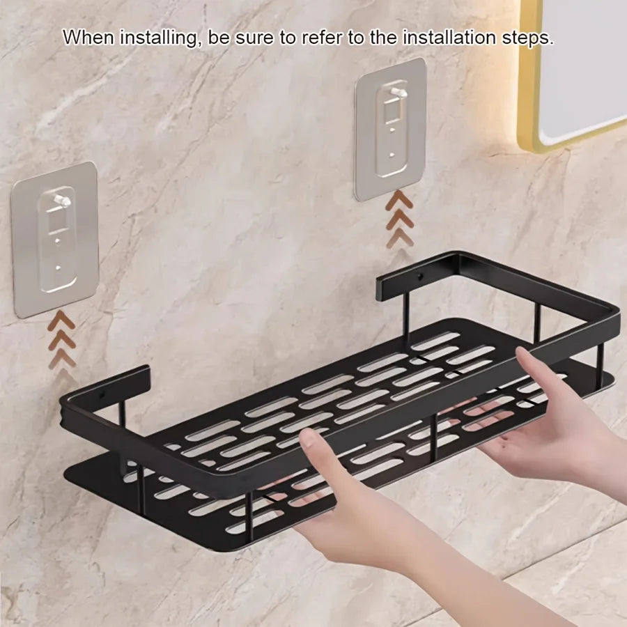 Wall-mounted corner shower caddy – no-drill storage