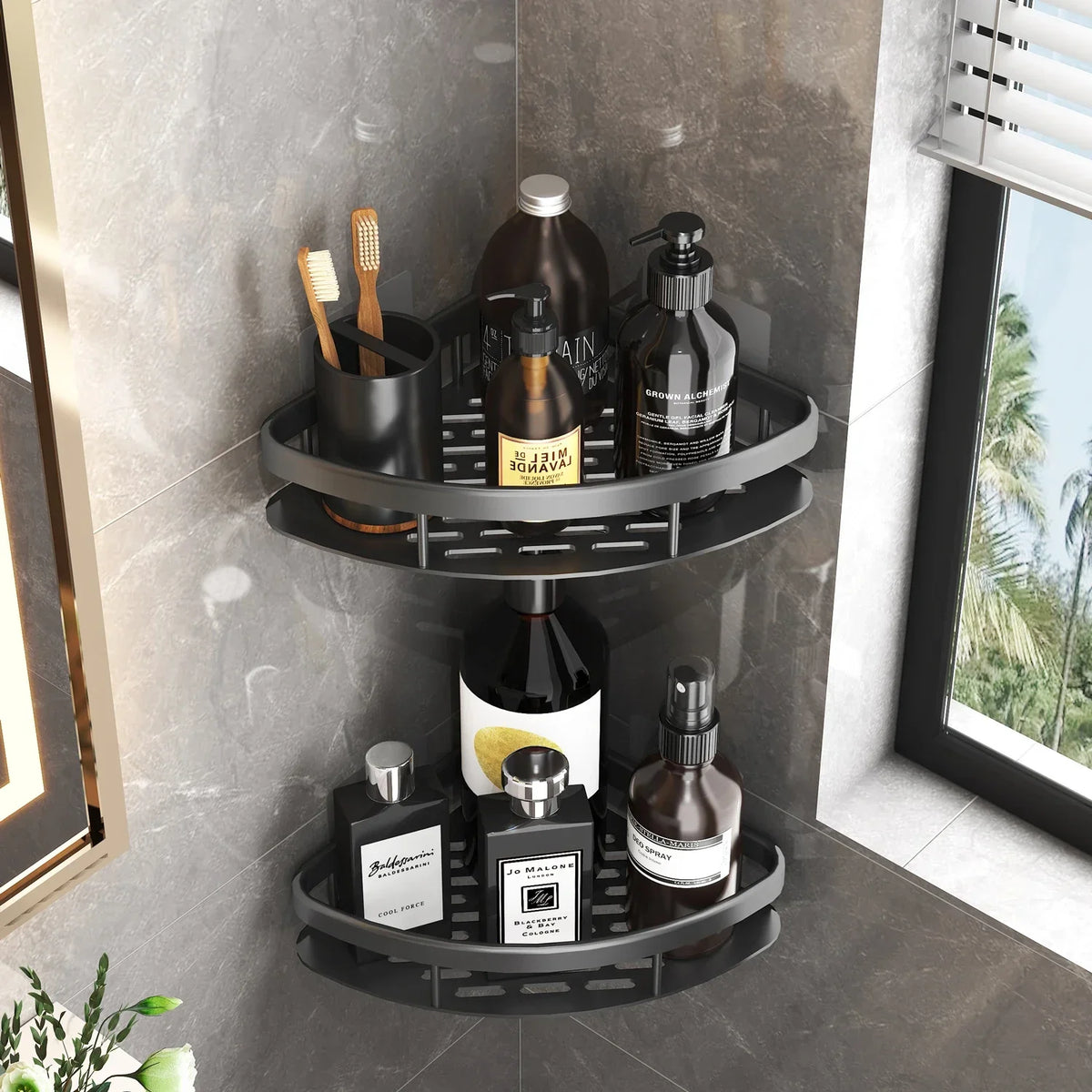 Étagère d’angle murale pour salle de bain – sans perçage