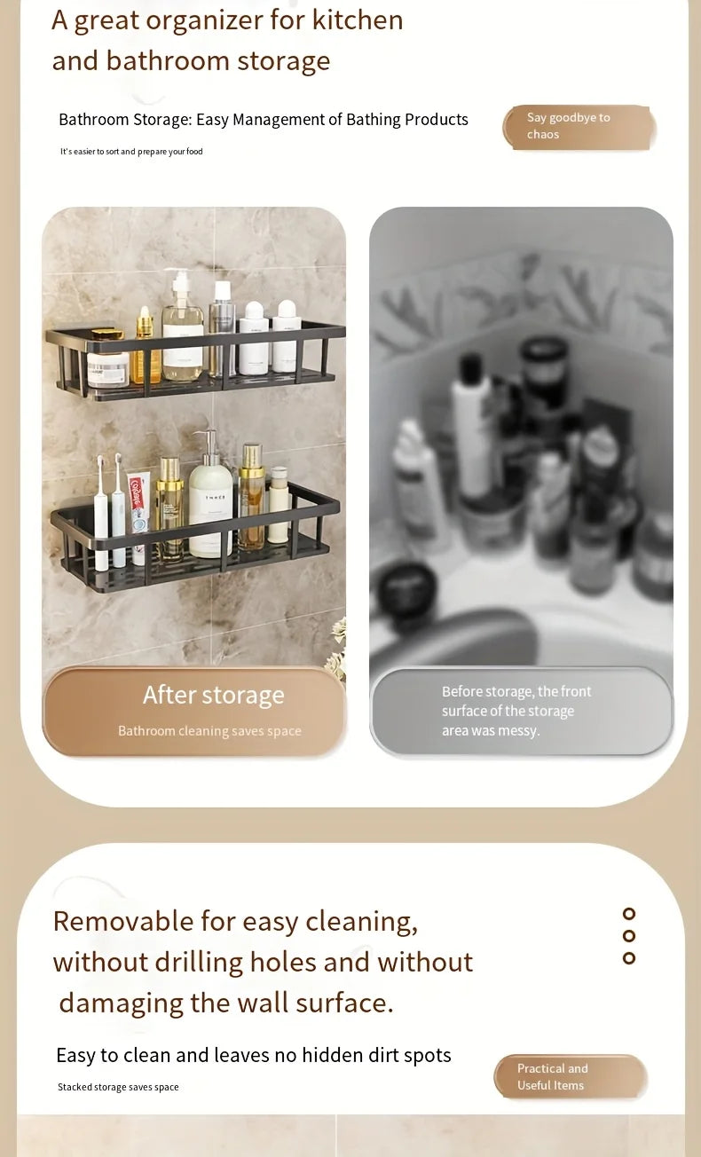 Set of 2 adhesive wall shelves – no-drill storage