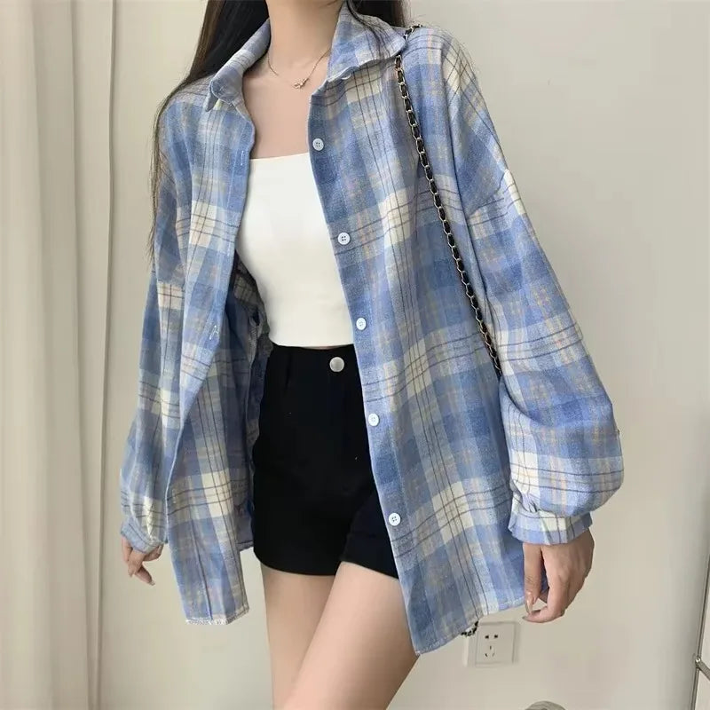 Chemise à carreaux pour femme – coupe décontractée manches longues