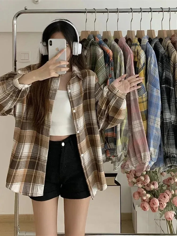 Chemise à carreaux pour femme – coupe décontractée manches longues