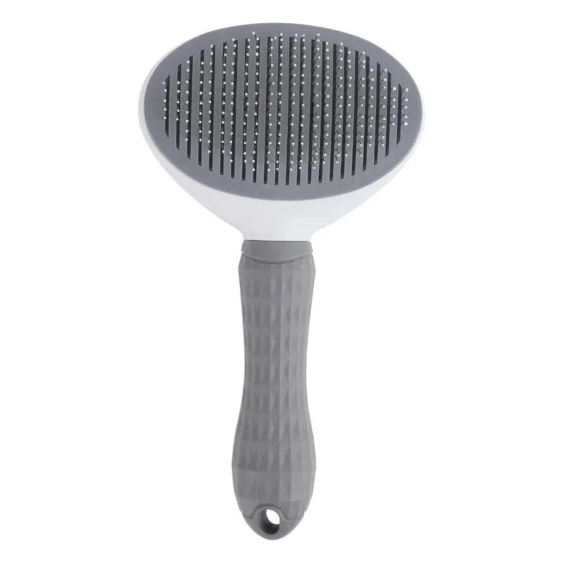 Self-cleaning grooming brush for dogs and cats