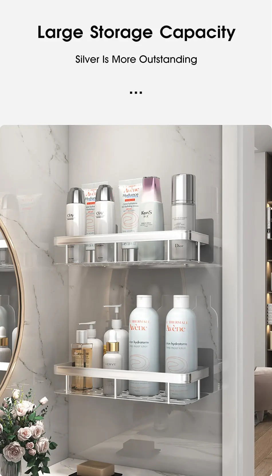 Étagère d’angle murale pour salle de bain – sans perçage